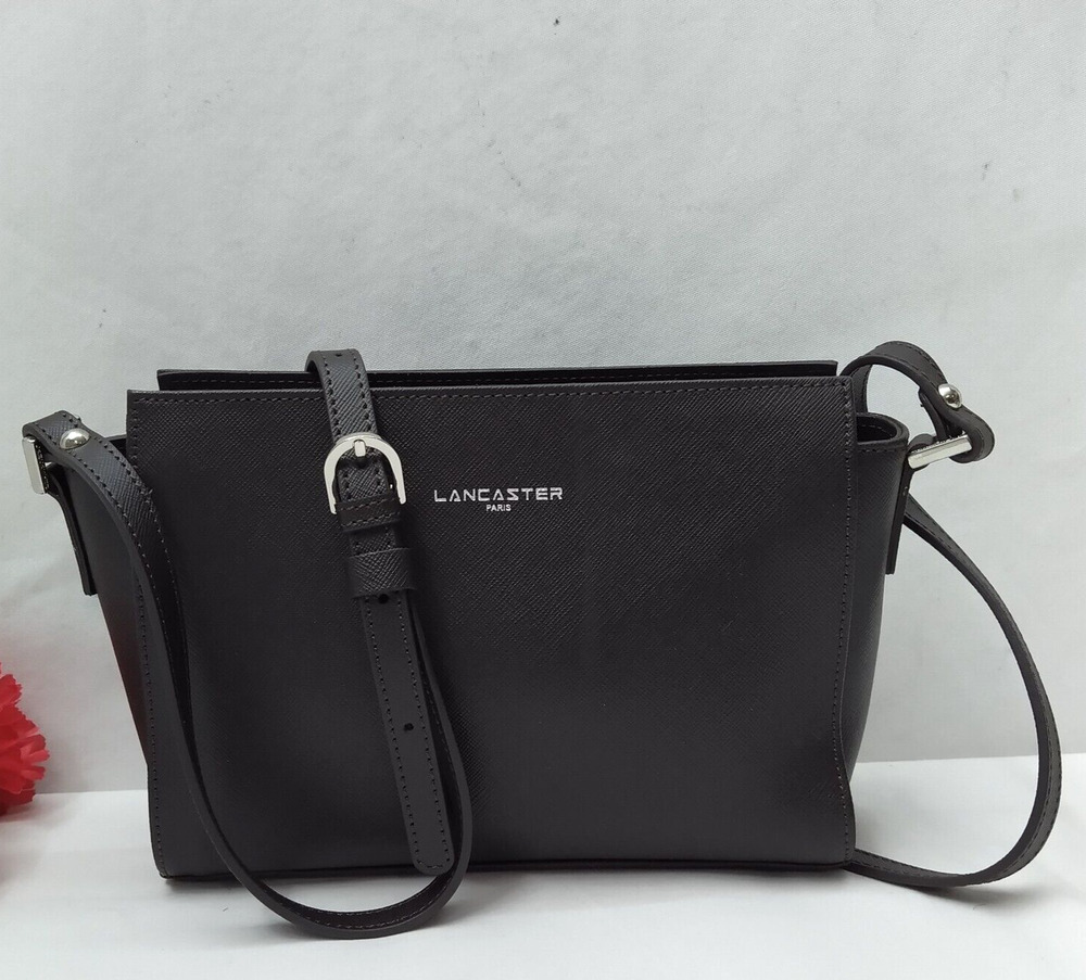 Lancaster Dark Brown Leather Zipper Closure Crossbody Bag